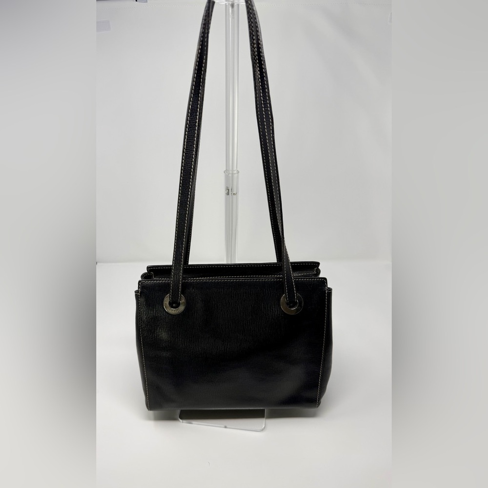 Celine Black Leather Logo Ring Shoulder Bag with COA- *RARE and Vintage*